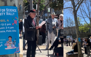 Dr.Bob Gould speaking and crowd at rally