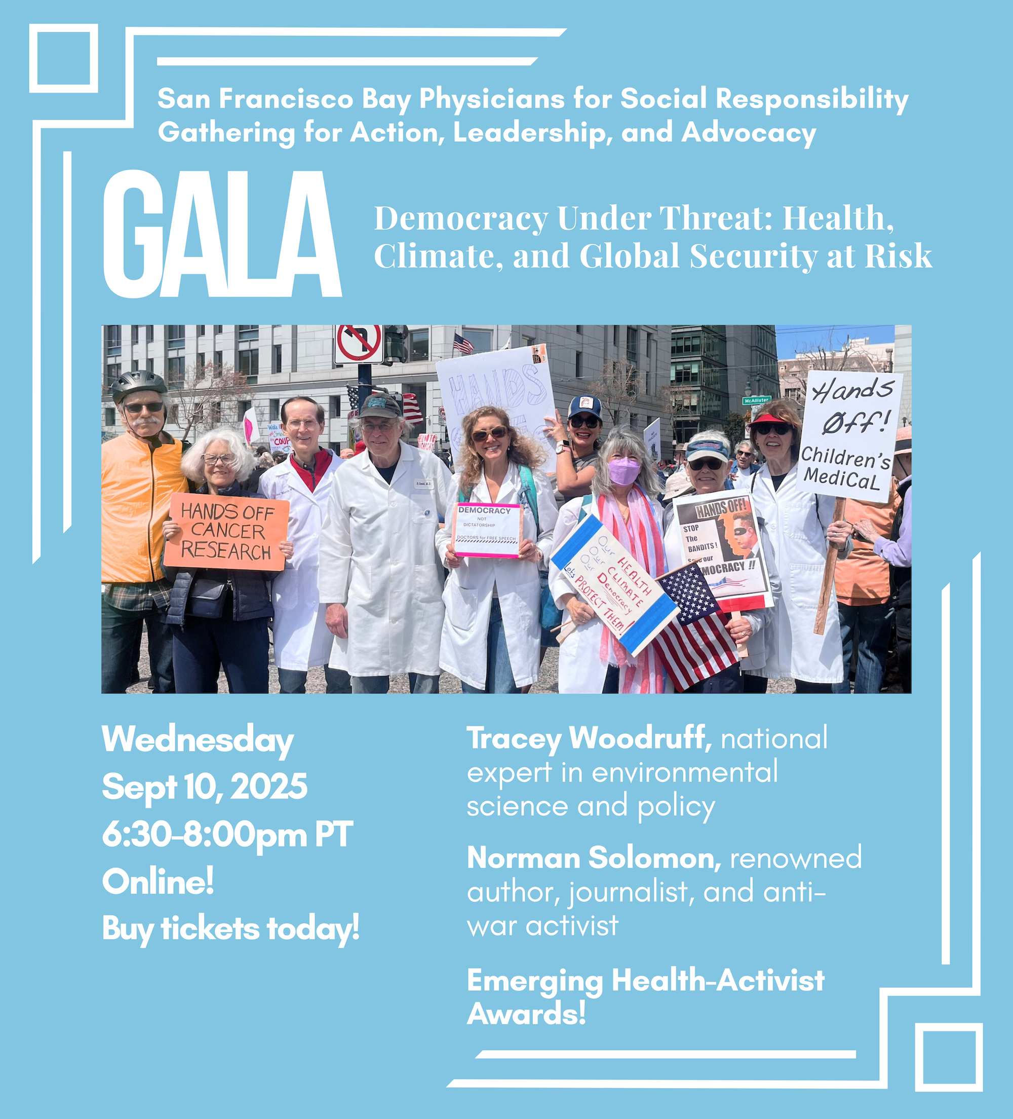 Gala Wednesday September 10, 2025 6:30pm and an image of doctors protesting