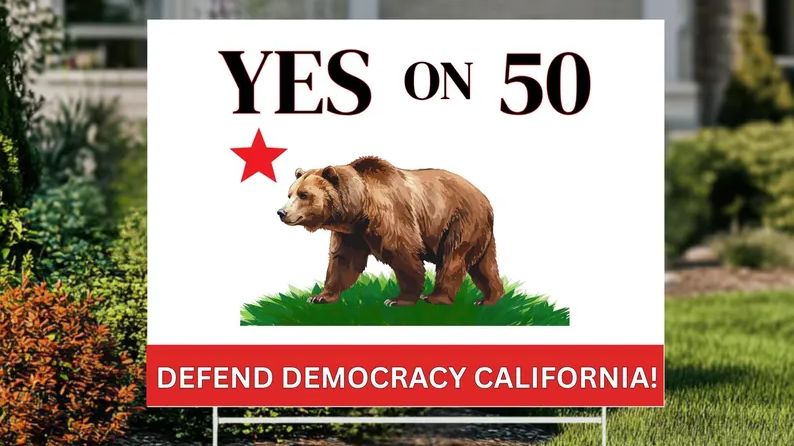 California bear flag with Yes on 50