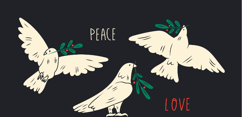 three doves and the words love and peace illustration